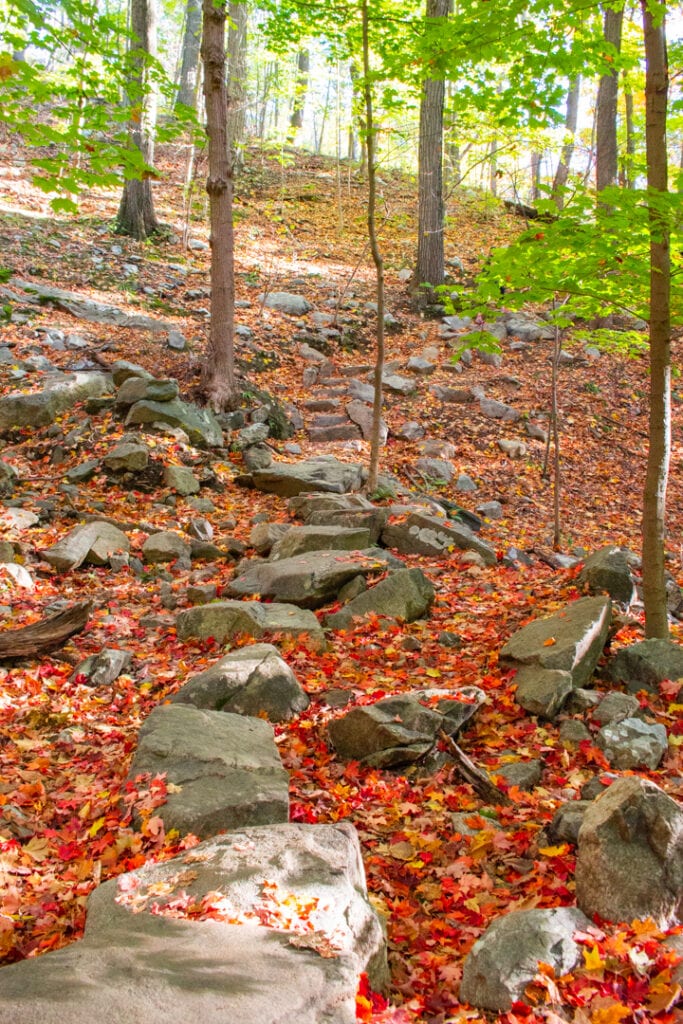 Red nature path through Hudson Highlands State Park